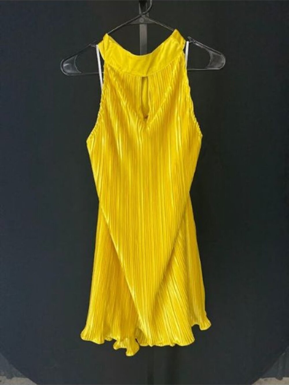 Lulu's Pretty Aura Yellow Satin Plisse Mock Neck Mini Swing Dress